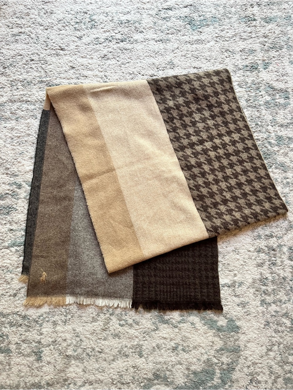 Polo by Ralph Lauren Brown & Beige Houndstooth Wool Scarf